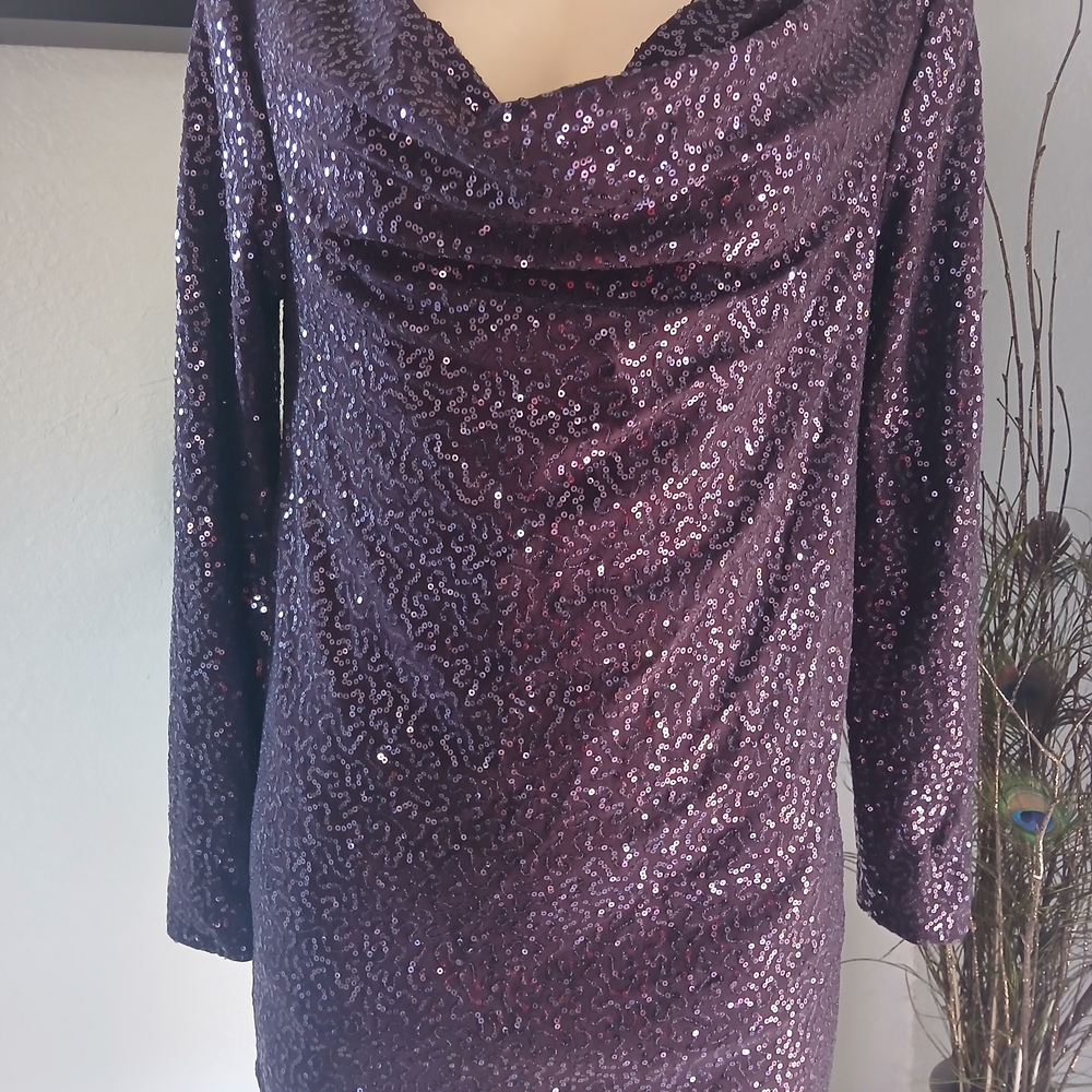 Tibi New York Purple Sequin Cocktail Dress | Long Sleeve Party Mini Dress - Picture 6 of 13